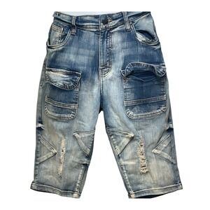 Legendary Status 20 Distressed Blue Denim Cargo Shorts roxy grunge edgy skater